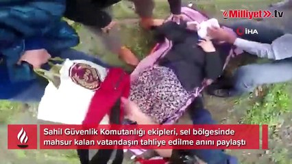 Sahil Güvenlik paylaştı! Sel bölgesinde tahliye anları...