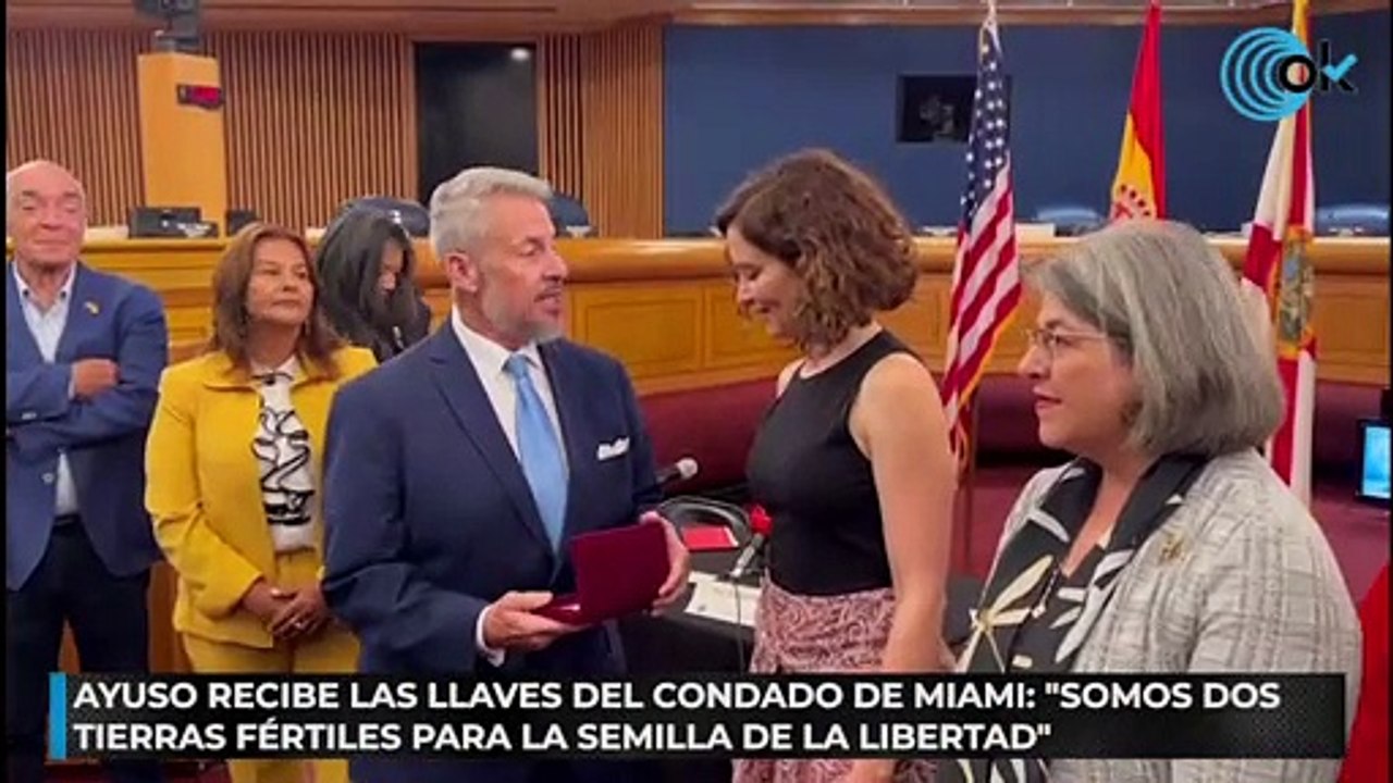 Ayuso recibe las llaves del condado de Miami: "Somos dos tierras fértiles para la semilla de la libertad"