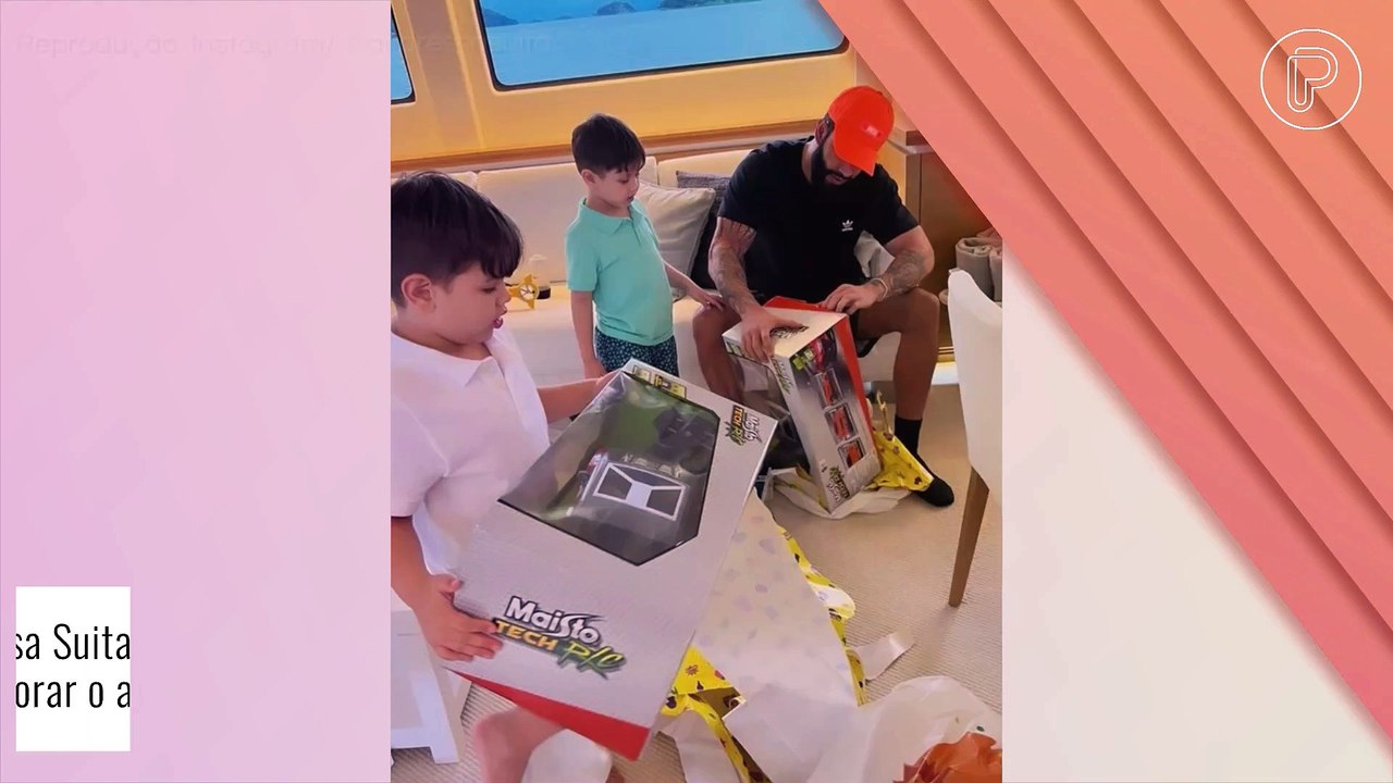 Em meio a polêmicas de cachê e paternidade, Gusttavo Lima curte viagem com Andressa Suita e os filhos