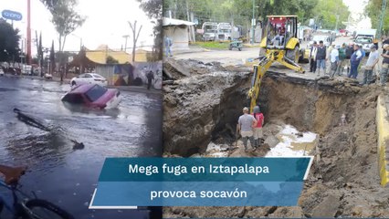 Taxi cae en socavón por fuga de agua en Iztapalapa