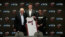 Miami Heat rookie Nikola Jovic meets the South Florida media for the first time