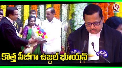 Justice  Ujjal Bhuyan Takes Oath As Chief Justice Of Telangana High Court _ V6 News