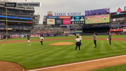 Download Video: Canelo and GGG throw ceremonial pitch at Yankees Stadium