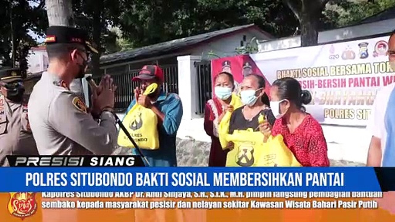 SAMBUT HARI BHAYANGKARA KE 76, Polres Situbondo menggelar kegiatan bakti sosial dan membersihkan pantai di Wisata Bahari Pasir Putih