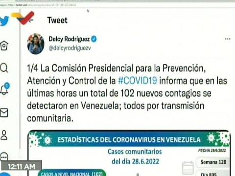 COVID-19 | Venezuela registró 102 casos, todos por transmisión comunitaria y 518.410 recuperados