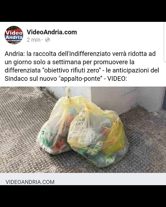 Andria: raccolta indifferenziato ridotta ad un giorno - i dettagli su www.videoandria.com
