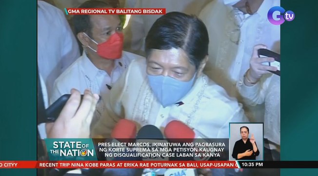 Pres-elect Marcos, ikinatuwa ang pagbasura ng Korte Suprema sa mga petisyon kaugnay ng disqualification case laban sa kanya