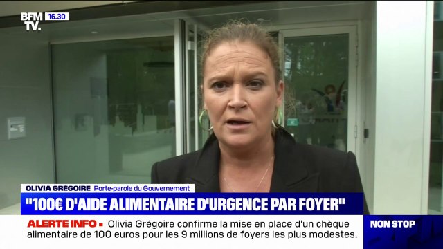 Olivia Grégoire confirme la mise en place d'une aide alimentaire d'urgence de 100€ par foyer plus 50€ par enfant