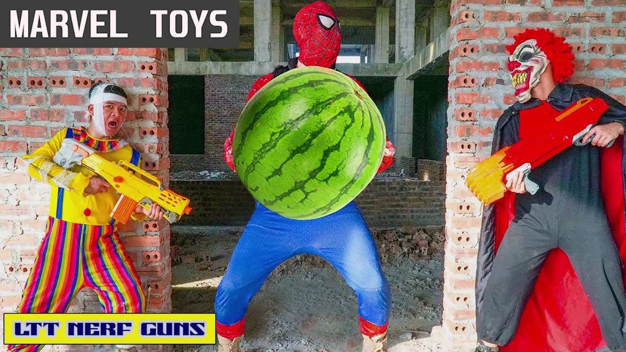 Marvel Toys - Spider-Man X Warriors Nerf Guns Fight Criminal Group Robbers Thief WATERMELON