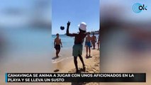 Camavinga se anima a jugar con unos aficionados en la playa y se lleva un susto