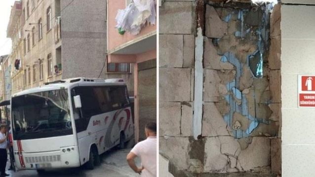 Freni boşalan midibüs duvara çarptı, oyun oynayan çocuk son anda kurtuldu