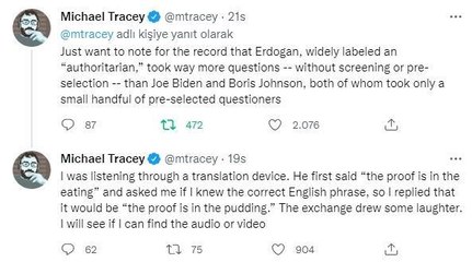 ABD'li gazeteci: "Erdoğan'a önceden seçilmiş soruları alan Biden ve Johnson'dan çok daha fazla soru soruldu"