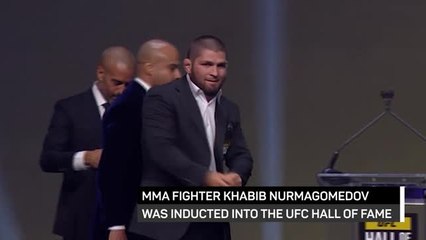 Download Video: Khabib pays tribute to late father at UFC Hall of Fame induction