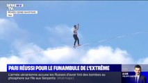 Pari réussi pour le funambule de l'extrême Nathan Paulin, qui a traversé la Seine à Rouen