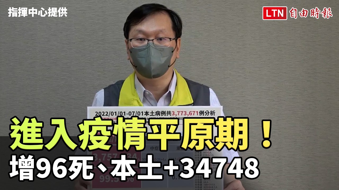 進入疫情平原期！今增96死、本土+34748(指揮中心提供)