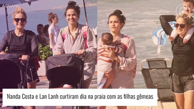 Kim e Tiê cresceram! Filhas gêmeas de Nanda Costa e Lan Lanh roubam a cena em praia com as mães