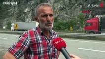 Heyelan sahasındaki TIR kuyruğunda 'korkulu' bekleyiş