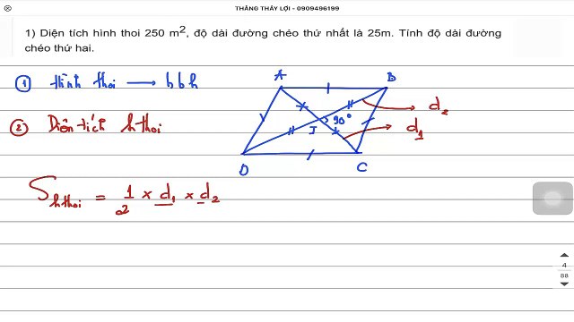 Cách tính độ dài đường chéo hình thoi khi biết diện tích và đường chéo thứ nhất Toán lớp 4
