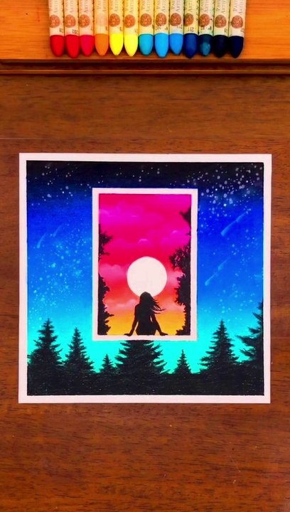 How to Draw Poster light Scenery | Easy Oil Pastel Drawing for Beginners step by step, पोस्टर लाइट सीनरी कैसे बनाएं | शुरुआती चरण के लिए आसान तेल पेस्टल ड्राइंग कदम से कदम