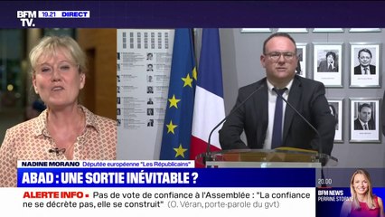 Nadine Morano à propos de Damien Abad: "Au regard de la trahison qui a été la sienne, je n'ai pas sorti les mouchoirs pour pleurer sur son cas"