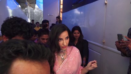 NORA FATEHI SHOOTING IN  PINK SAREE FOR DANCE DEEWANE JUNIORS SPOTTED VIDEO AT PRIME FOCUS STUDIO FILMCITY