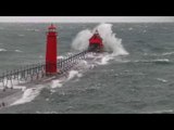 Strong Winds And Ocean Waves Hit Lighthouse