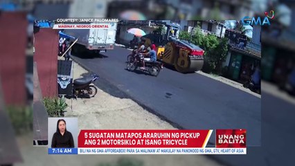 5 sugatan matapos araruhin ng pickup ang 2 motorsiklo at isang tricycle | UB