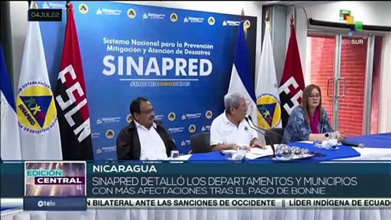 Gobierno nicaragüense presenta balance de daños por tormenta tropical Bonnie
