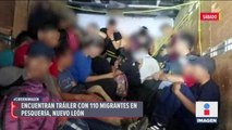 Rescatan a 110 migrantes centroamericanos que viajaban en caja de un tráiler en NL