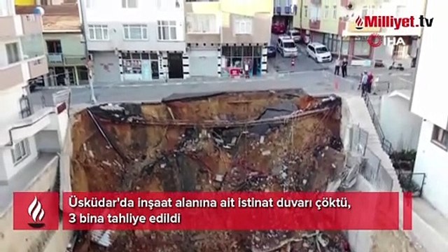 Üsküdar'da istinat duvarı çöktü, alan havadan görüntülendi