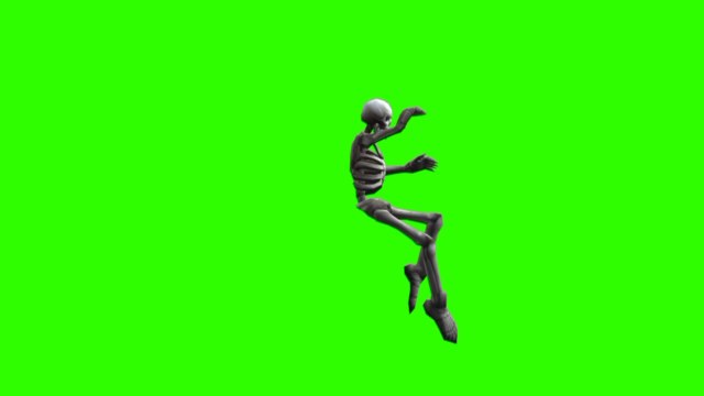 Skeleton flying green screen video | cartoon 3d skeleton flying green screen video |