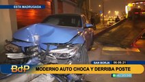San Borja: hombre choca su auto y derriba  poste de luz en la Av. Javier Prado