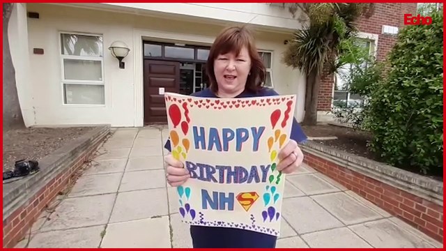 Keep Our NHS Public deliver card for NHS's 74th birthday to to chief executive Ken Bremner at Sunderland Royal Hospital