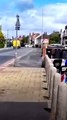 Car towing inflatable speed boat lands on its side after two-vehicle crash in Fleetwood