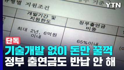 [단독] 정부 연구지원 '수억 원' 받아간 기업...기술개발 없이 돈만 '꿀꺽' / YTN