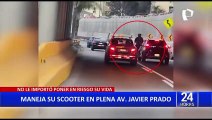 Irresponsable joven es captado manejando scooter en plena Vía Expresa