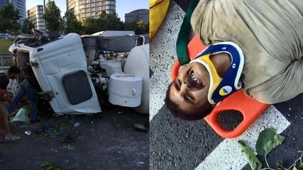 Başakşehir’de beton mikseri devrildi, sıkışan sürücü 2 saatte kurtarıldı