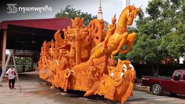 อลังการ! วัดพิมายแกะสลักขบวนเทียนพรรษาพร้อมร่วมประเพณีแห่เทียนโคราช 2565