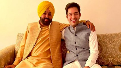 Bhagwant Mann Wedding: Raghav Chaddha shares a snap with the groom | ABP News
