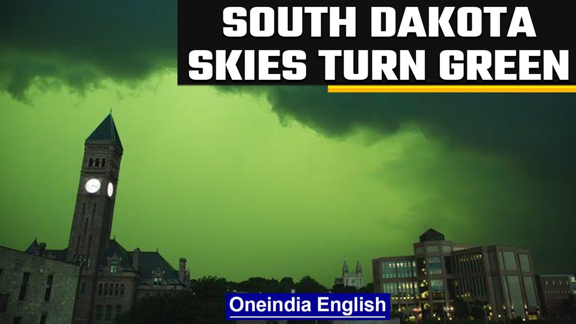 ⁣US: South Dakota skies turn green amid severe thunderstorms | Oneindia News *news