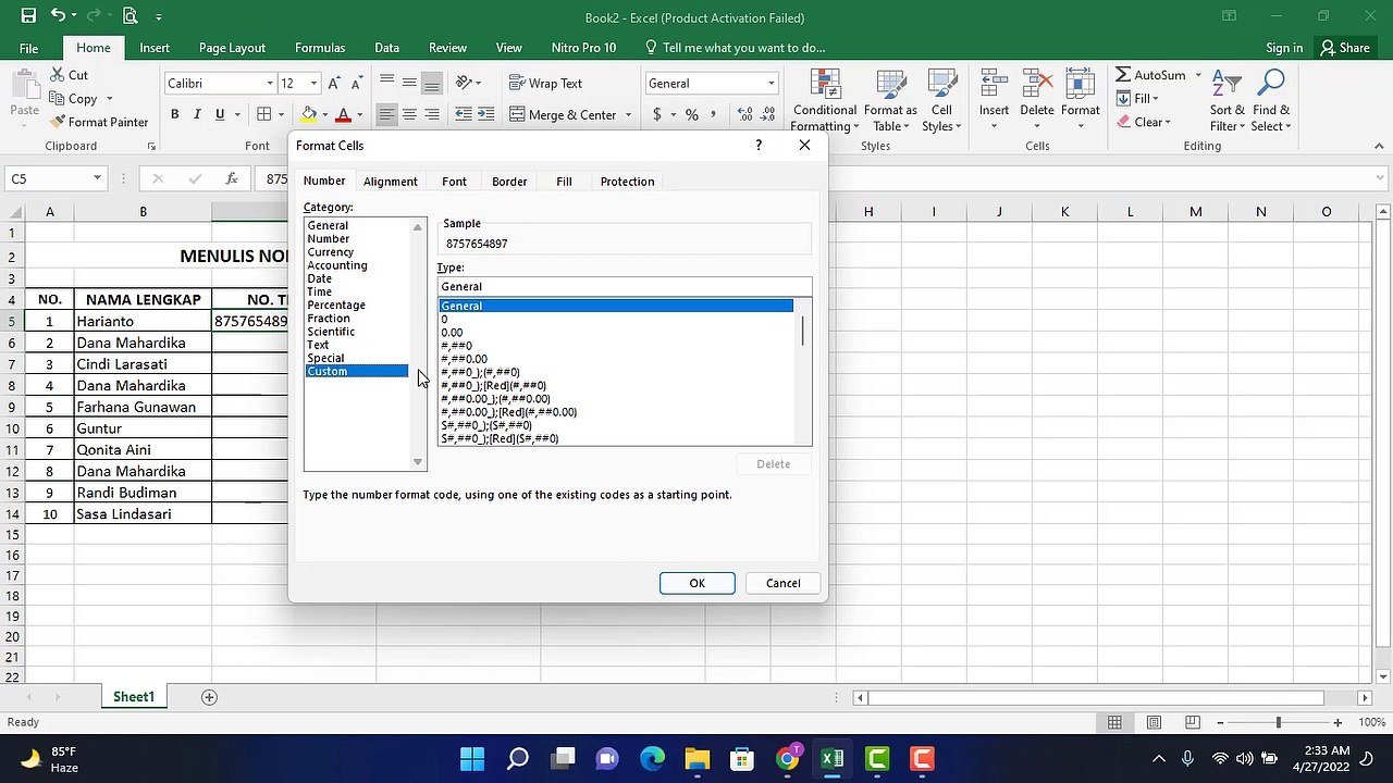 Menulis Nomor Telepon Di Microsoft Excel Microsoft Excel Nomor Telepon Hp Tips Tutorial