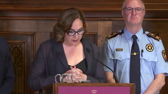 La alcaldesa de Barcelona, Ada Colau, en la rueda de prensa después de la reunión de la Junta Local de Seguridad de este jueves
