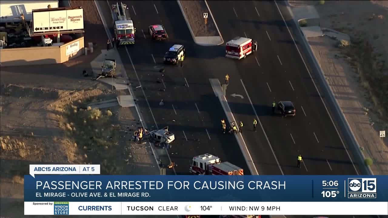 Passenger arrested for allegedly causing head-on crash in El Mirage