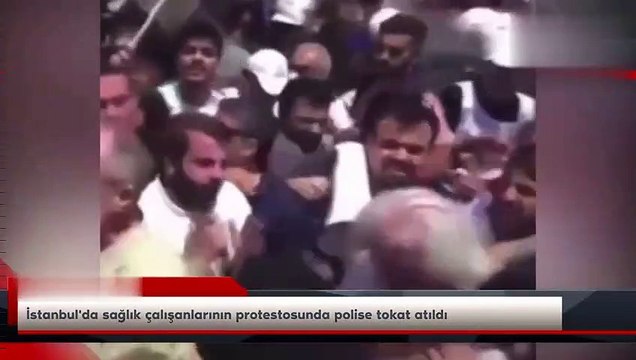 Sağlıkçıların eyleminde ortalık karıştı! Astsubay polise tokat atınca…