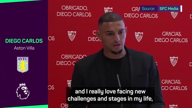 New Aston Villa signing Diego Carlos cries during Sevilla farewell