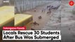 30 Students Rescued From School Bus Submerged In A Flooded Street In Mahbubnagar, Telangana