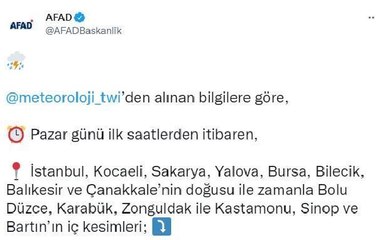 AFAD'dan İstanbul ve Ankara'nın da bulunduğu 21 il için 'kuvvetli yağış' uyarısı