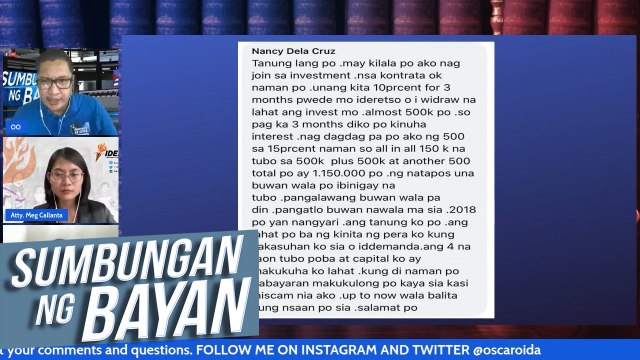 Pera ng isang biktima ng investment scam, maibabalik pa ba? | Sumbungan ng Bayan