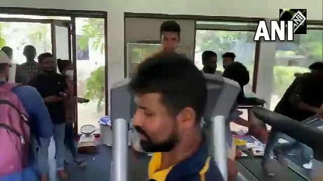 Protesters enjoy gym-time at presidential palace in Colombo, Sri Lanka
