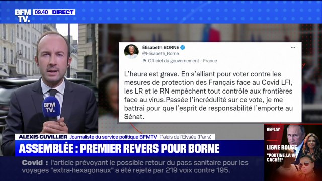Projet de loi sanitaire: premier revers pour Élisabeth Borne à l'Assemblée nationale